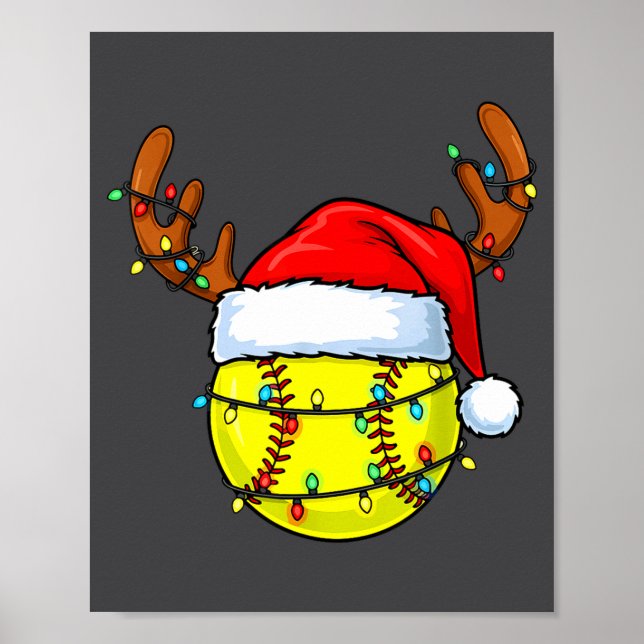 Christmas Softball Xmas Santa Srts Hat Mens Womens Poster (Framsidan)