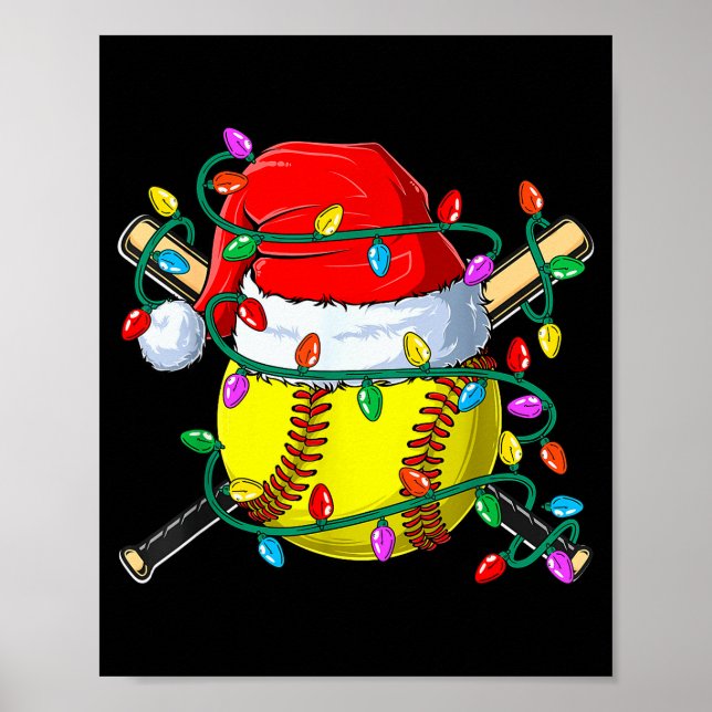 Christmas Softball Xmas Santa Srts Hat Mens Womens Poster (Framsidan)