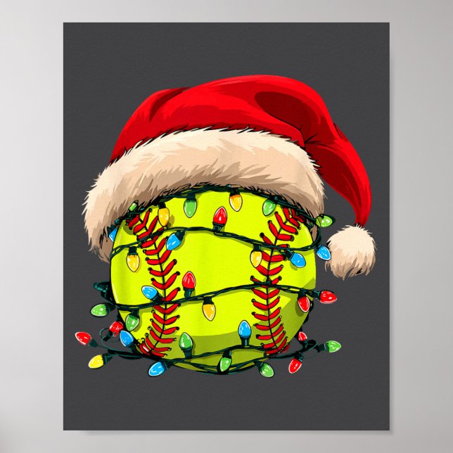 Christmas Softball Xmas Santa Srts Hat Mens Womens Poster (Framsidan)