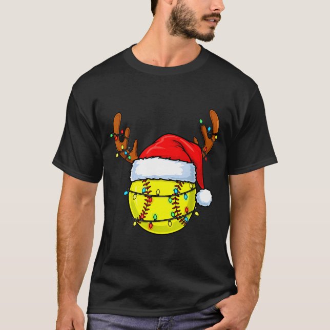 Christmas Softball Xmas Santa Srts Hat Mens Womens T Shirt (Framsida)