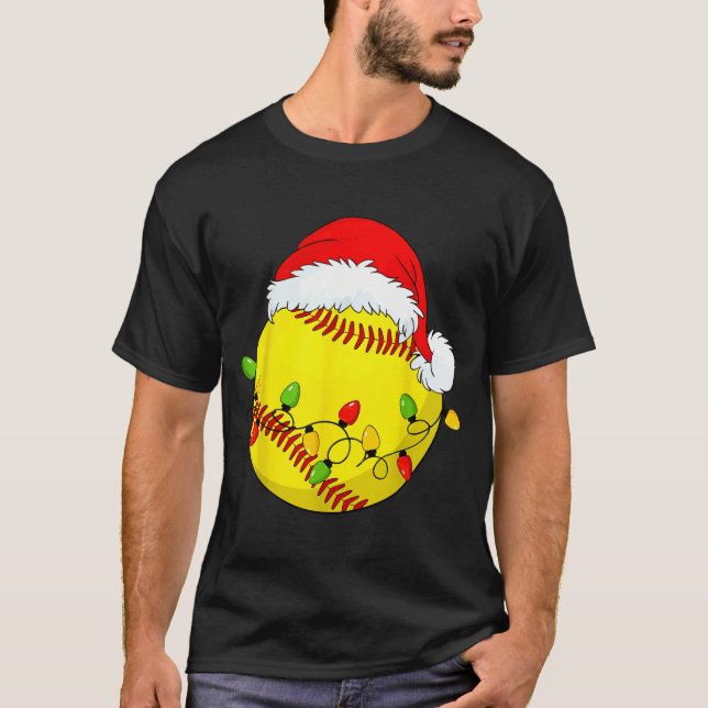 Christmas Softball Xmas Santa Srts Hat Mens Womens T Shirt (Framsida)