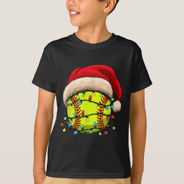 Christmas Softball Xmas Santa Srts Hat Mens Womens T Shirt (Framsida)