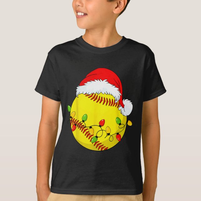 Christmas Softball Xmas Santa Srts Hat Mens Womens T Shirt (Framsida)