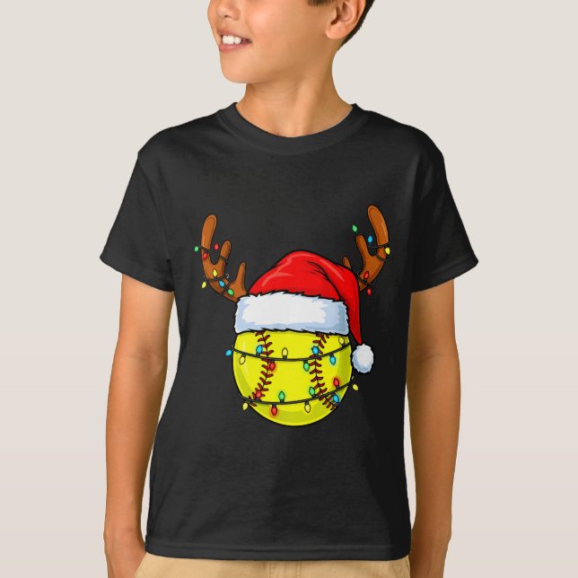 Christmas Softball Xmas Santa Srts Hat Mens Womens T Shirt (Framsida)