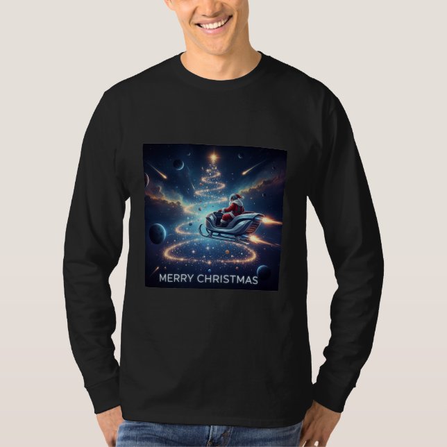 Christmas Space Santa Sleigh T Shirt (Framsida)