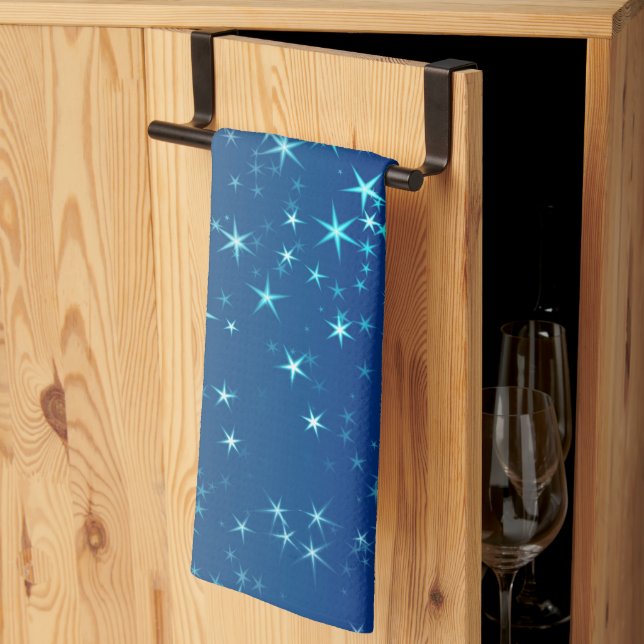Christmas Sparkles Stars Blue Sky Kökshandduk (Thirds Fold)