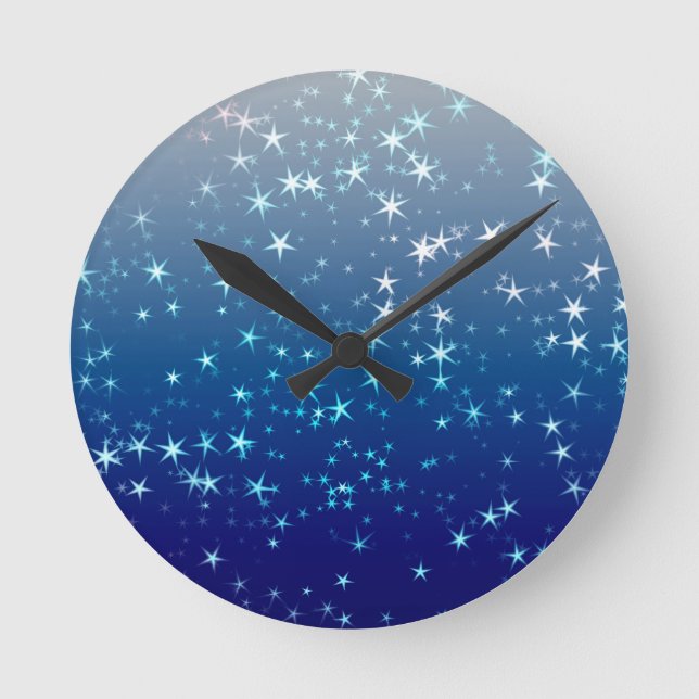 Christmas Sparkles Stars Blue Sky Rund Klocka (Framsida)