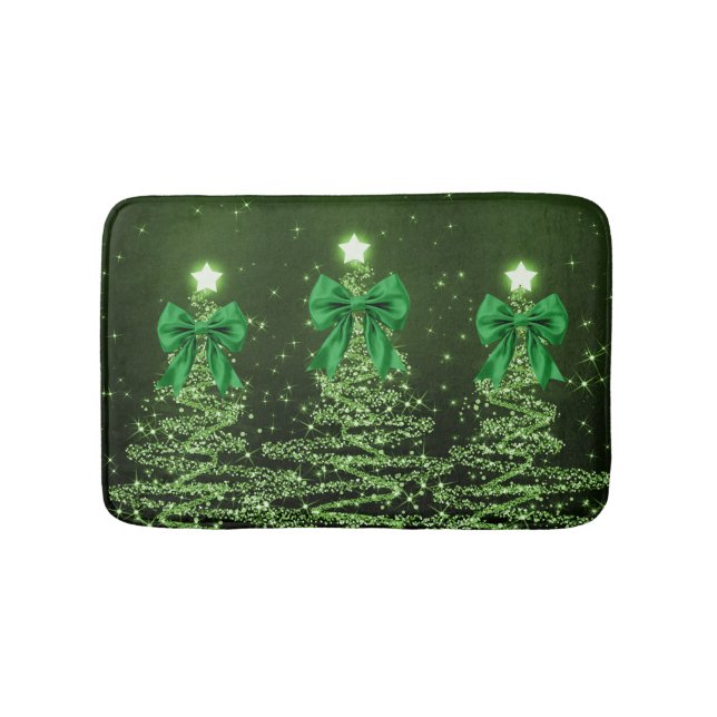 Christmas Sparkling Trees Green Faux Bow  Badrumsmatta (Framsidan)