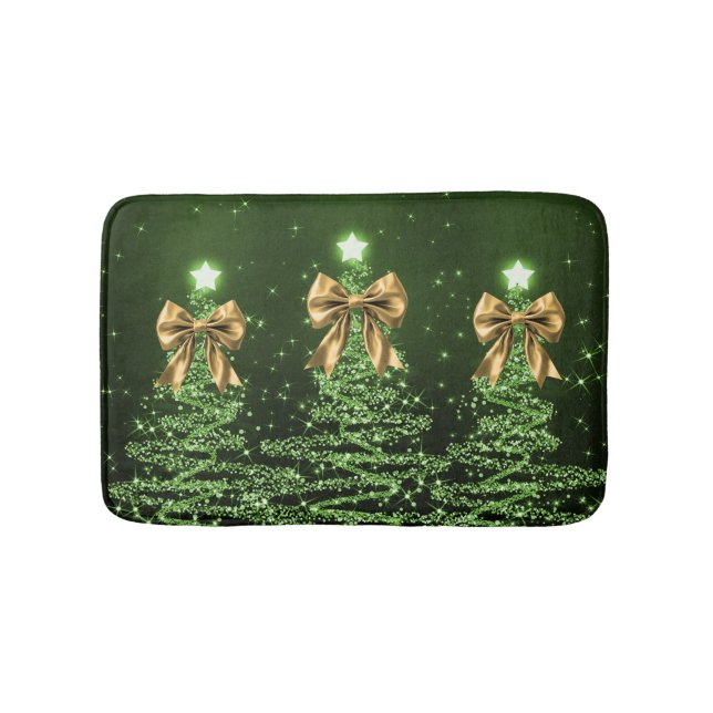 Christmas Sparkling Trees Green Faux Gold Bow  Badrumsmatta (Framsidan)