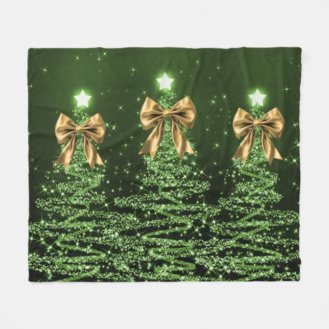 Christmas Sparkling Trees Green Faux Gold Bow  Fleecefilt (Framsidan (Horisontell))