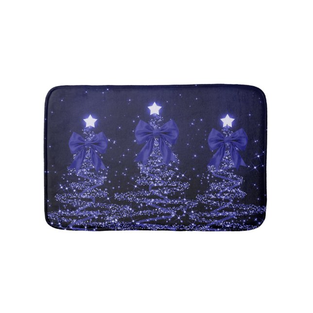 Christmas Sparkling Trees Navy Blue Faux Bow  Badrumsmatta (Framsidan)