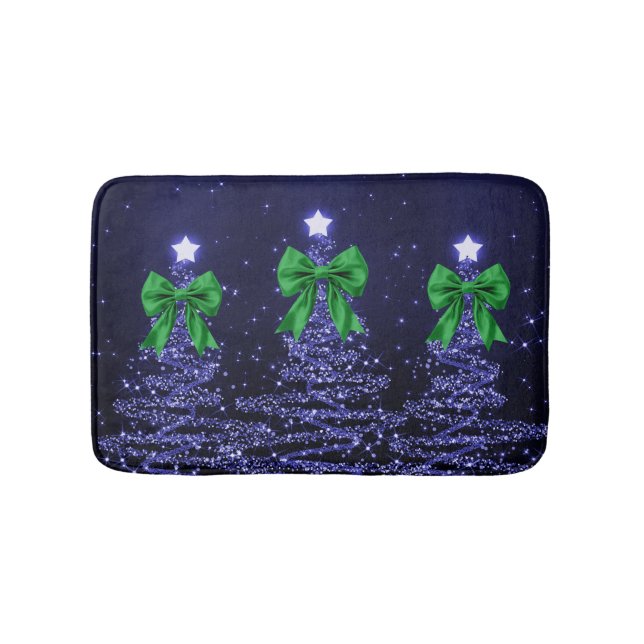 Christmas Sparkling Trees Navy Blue Green Bow  Badrumsmatta (Framsidan)