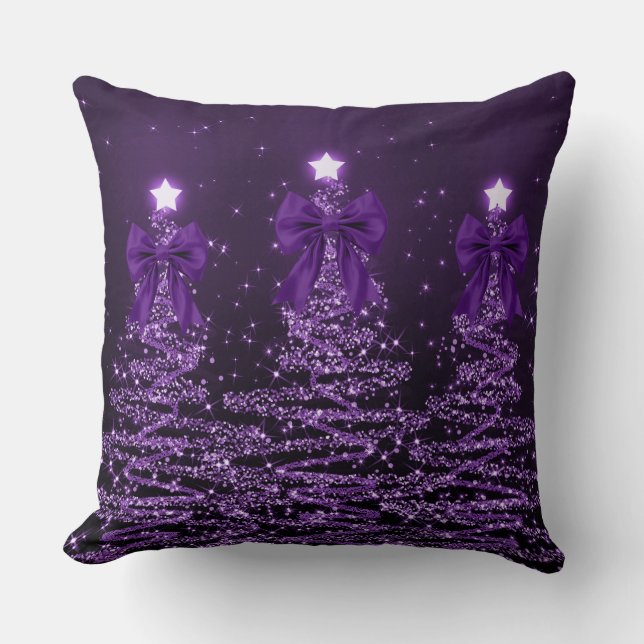 Christmas Sparkling Trees Purple Faux Bow  Kudde (Framsida)