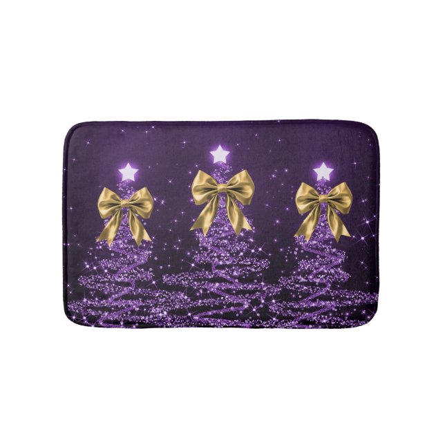 Christmas Sparkling Trees Purple Faux Gold Bow  Badrumsmatta (Framsidan)
