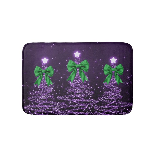 Christmas Sparkling Trees Purple Faux Green Bow  Badrumsmatta (Framsidan)