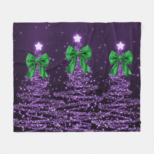 Christmas Sparkling Trees Purple Faux Green Bow  Fleecefilt (Framsidan (Horisontell))