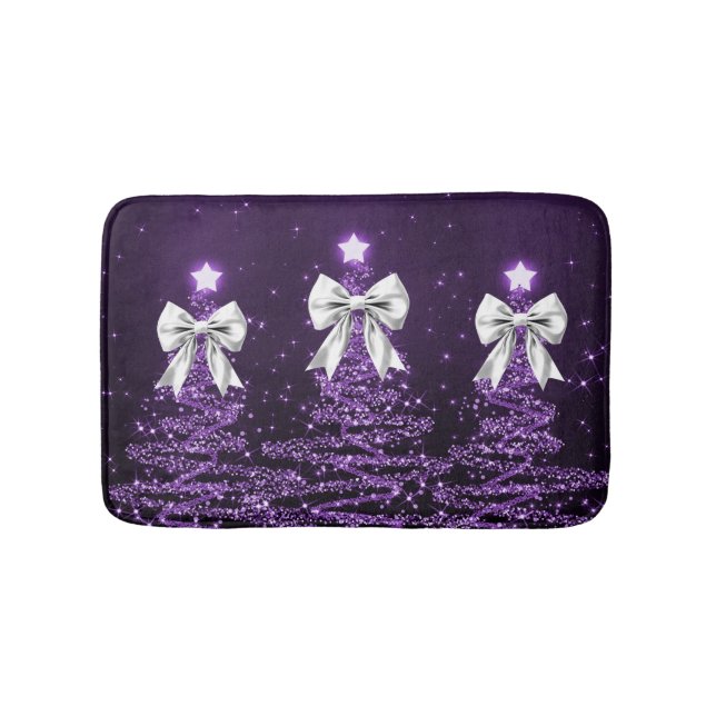 Christmas Sparkling Trees Purple Faux Silver Bow  Badrumsmatta (Framsidan)
