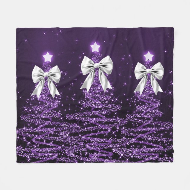 Christmas Sparkling Trees Purple Faux Silver Bow  Fleecefilt (Framsidan (Horisontell))