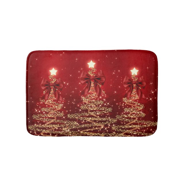Christmas Sparkling Trees Red Gold Faux Bow  Badrumsmatta (Framsidan)