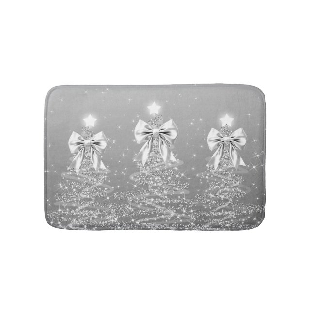 Christmas Sparkling Trees Silver Faux Bow  Badrumsmatta (Framsidan)