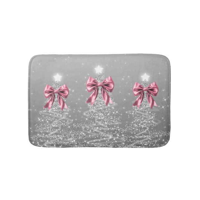Christmas Sparkling Trees Silver Faux Pink Bow  Badrumsmatta (Framsidan)