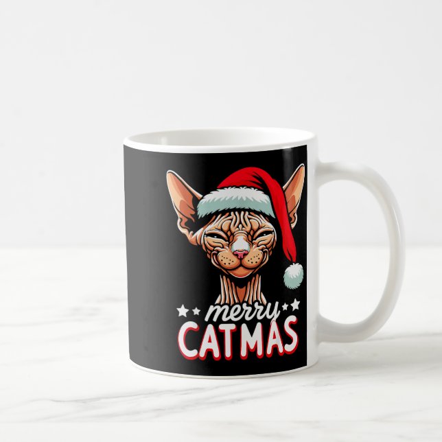 Christmas Sphynx Cat Merry Catmas Santa Hat Xmas  Kaffemugg (Höger)