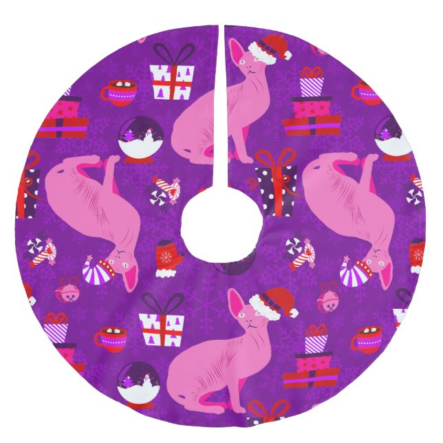 christmas sphynx cat Santa sphinx rosa Julgransmatta Borstad Polyester (Framsidan)