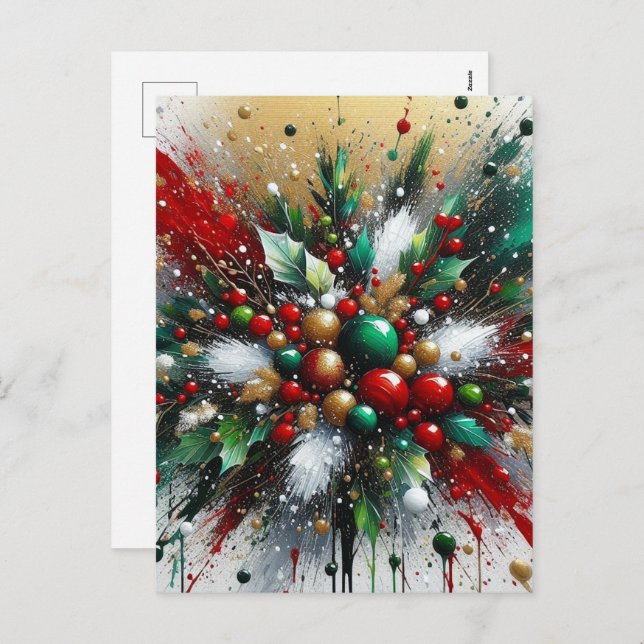 Christmas Splatter / White Bursts Helg Vykort (Fram/baksida)