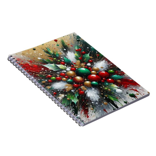 Christmas Splatter / White Bursts Spiral Notebook Anteckningsbok (Högra Sidan)