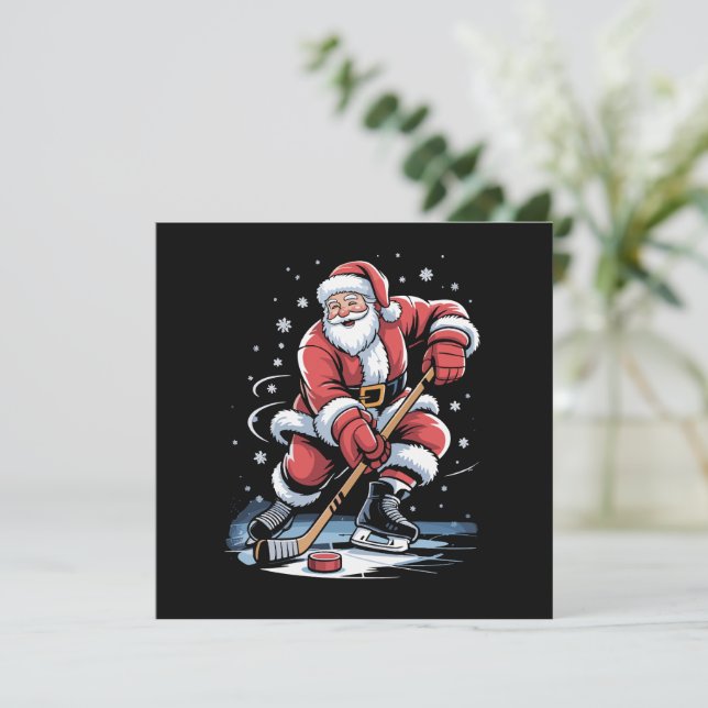 Christmas Sports Santa Plays Ice Hockey Xmas  Inbjudningar (Stående Fram)
