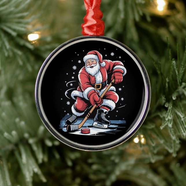 Christmas Sports Santa Plays Ice Hockey Xmas  Julgransprydnad Metall (Träd)