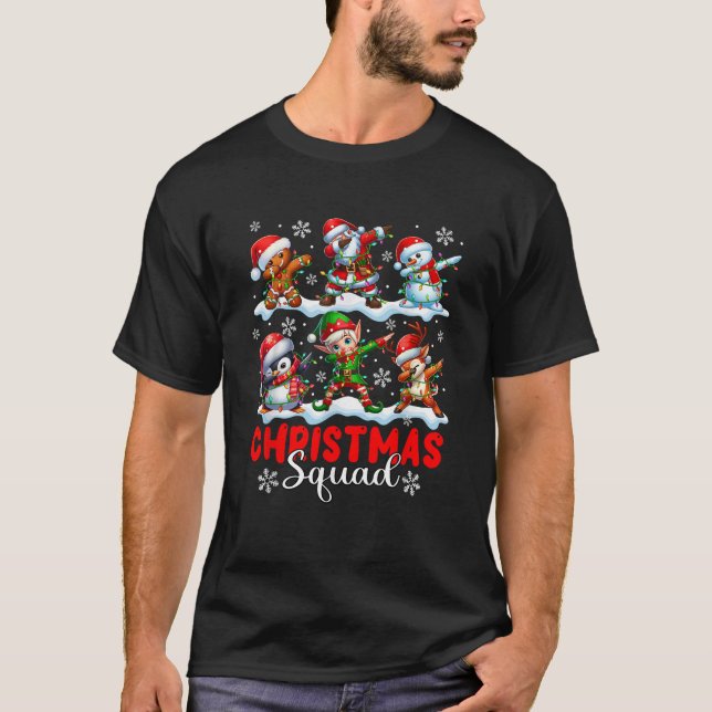 Christmas Squad Group Dabbing Gingerbread Santa El T Shirt (Framsida)