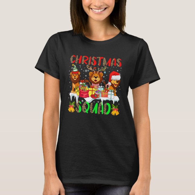 Christmas Squad Leopard Three Santa Reindeer Elf L T Shirt (Framsida)