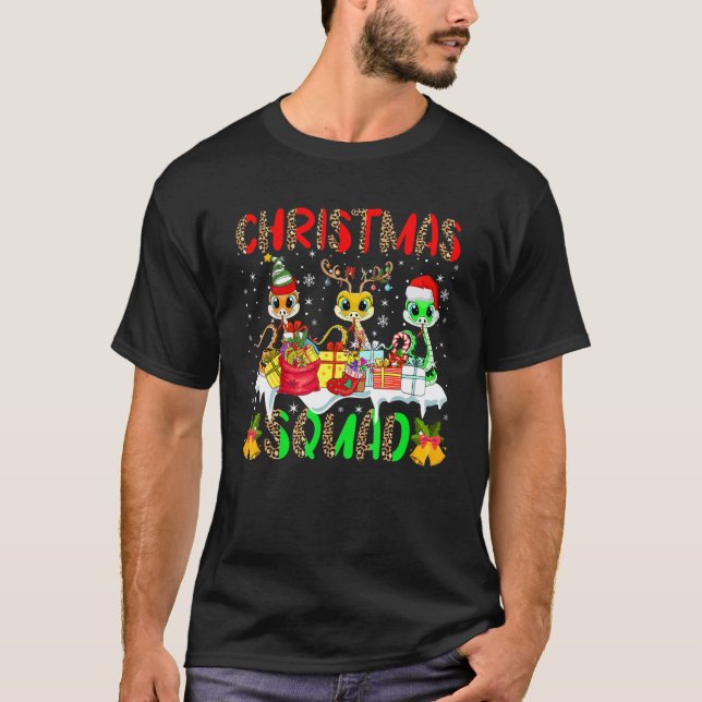 Christmas Squad Leopard Three Santa Reindeer Elf S T Shirt (Framsida)