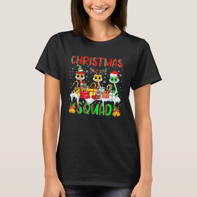 Christmas Squad Leopard Three Santa Reindeer Elf S T Shirt (Framsida)