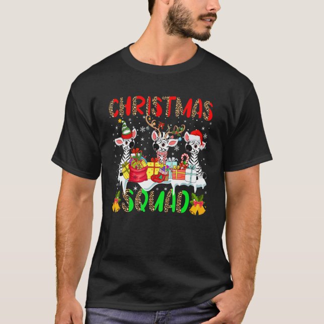 Christmas Squad Leopard Three Santa Reindeer Elf Z T Shirt (Framsida)