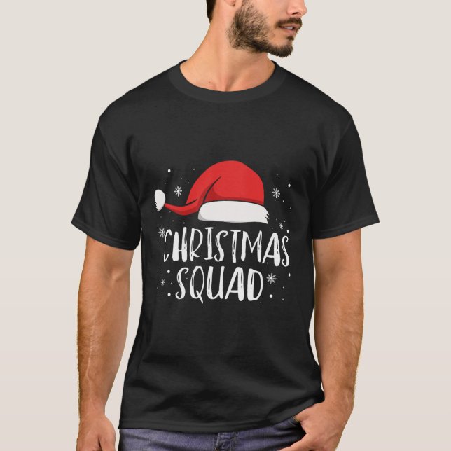 Christmas Squad Light Red Santa Hat Family Matchin T Shirt (Framsida)