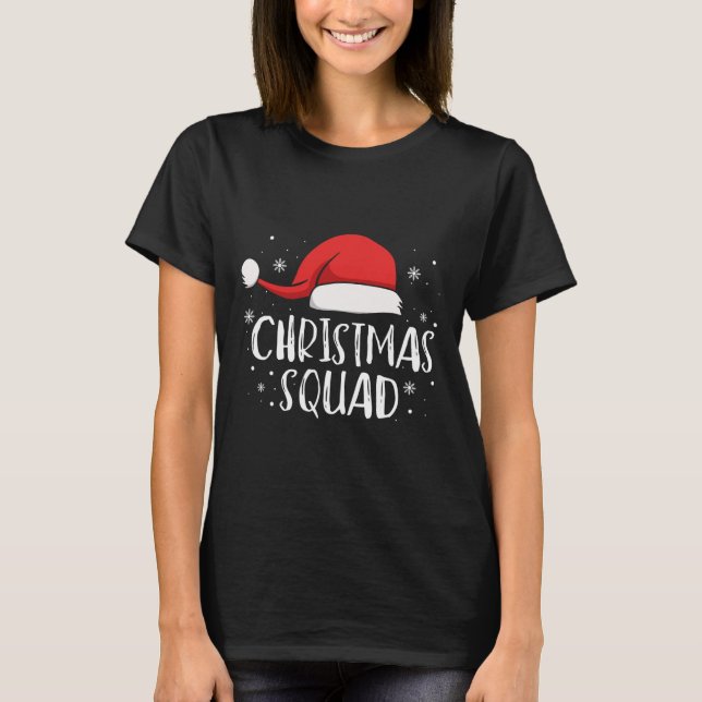 Christmas Squad Light Red Santa Hat Family Matchin T Shirt (Framsida)