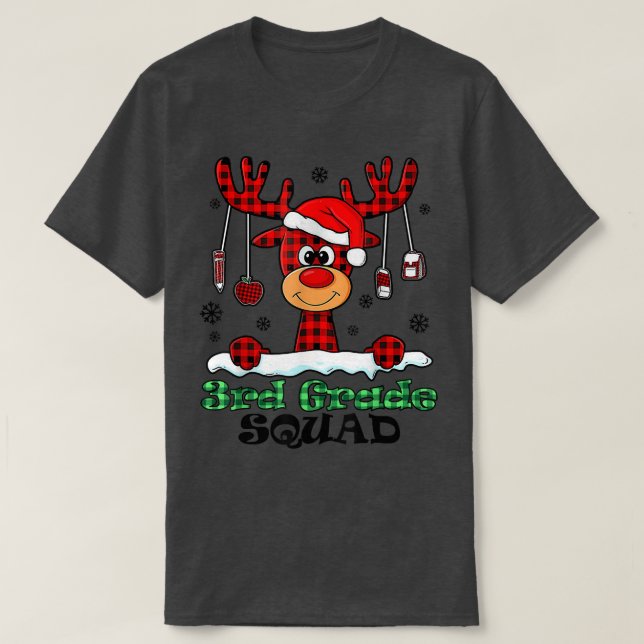 Christmas Squad Plaid Reindeer Santa Hat 3rd Grade T Shirt (Design framsida)
