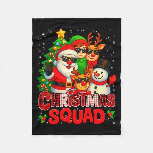 Christmas Squad Plaid Santa Snowman Elf Rudolph Xm Fleecefilt (Framsidan)