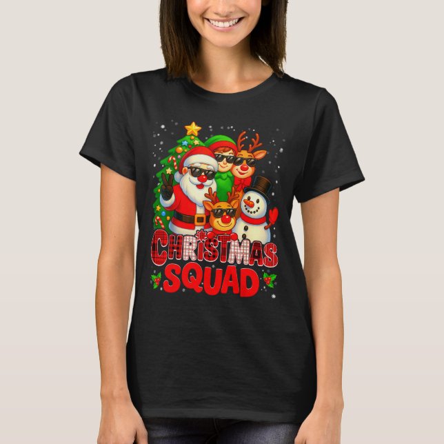 Christmas Squad Plaid Santa Snowman Elf Rudolph Xm T Shirt (Framsida)