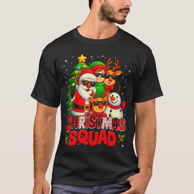Christmas Squad Plaid Santa Snowman Elf Rudolph Xm T Shirt (Framsida)