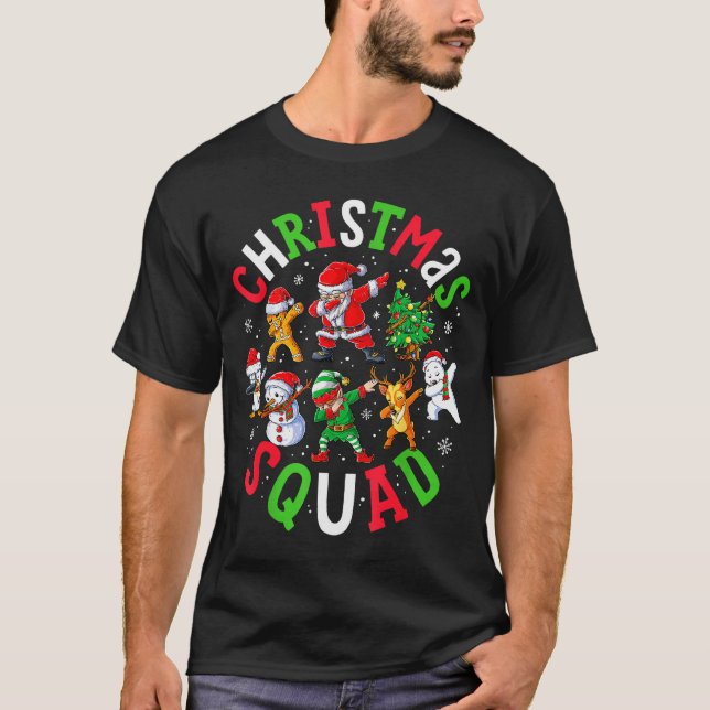Christmas Squad Santa Dabbing Elf Family Matching  T Shirt (Framsida)