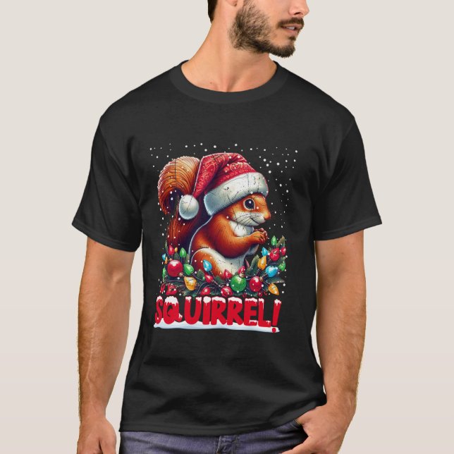 Christmas SQUIRREL Candy Cane Santa Hat Family Xma T Shirt (Framsida)
