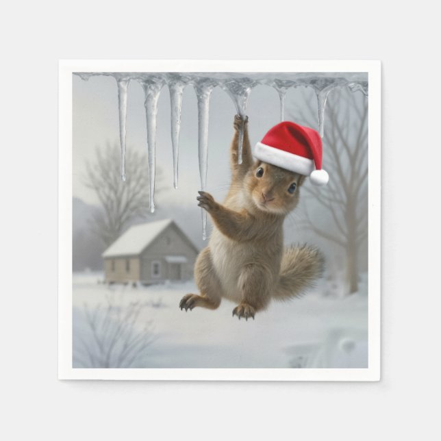 Christmas Squirrel Hanging From an Icicle Pappersservett (Framsidan)