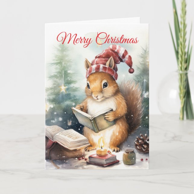 Christmas Squirrel reading Helgkort (Framsida)