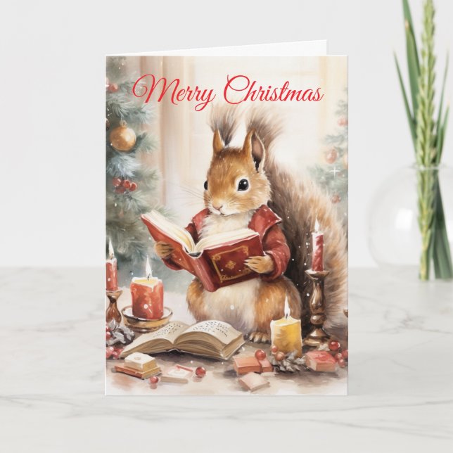 Christmas Squirrel reading Helgkort (Framsida)