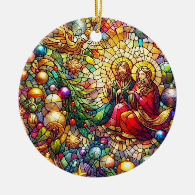 CHRISTMAS ~ Stached Glass Mary Joseph ~ Julgransprydnad Keramik (Framsidan)