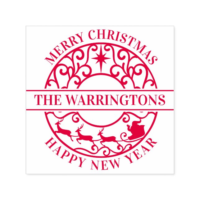 Christmas Star, Sleigh Lacy Filigree Family Name Självfärgande Stämpel (Design)