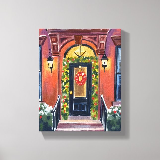 Christmas Steps | Winter Holiday Watercolor Canvastryck (Framsida)